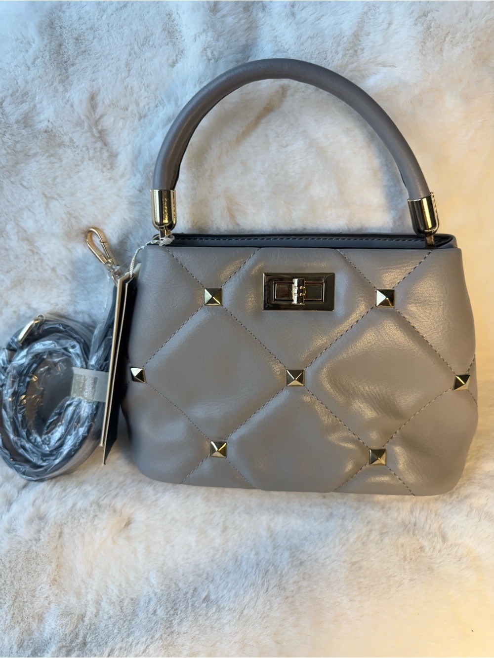 Isabelle Quilted Top-Handle Women's Satchel in Gray with Gold Studs